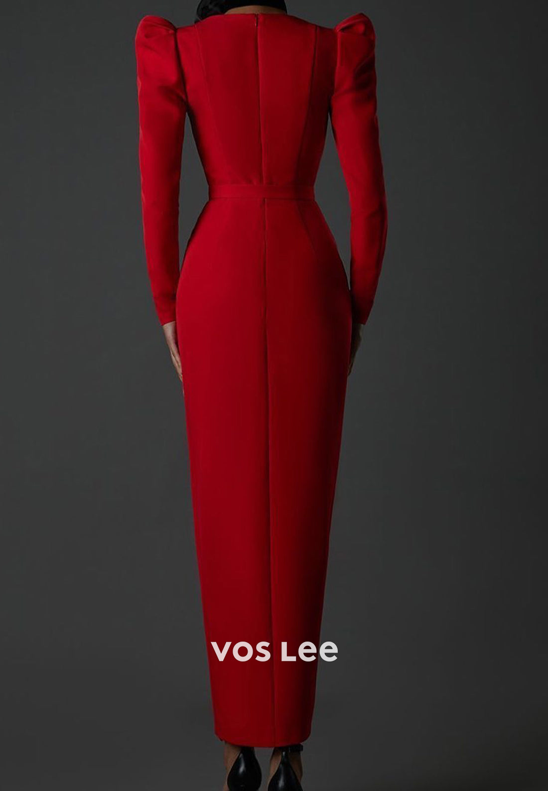 Long Sleeve Queen Anne Ankle-Length Mermaid Evening Dresses with High Split
