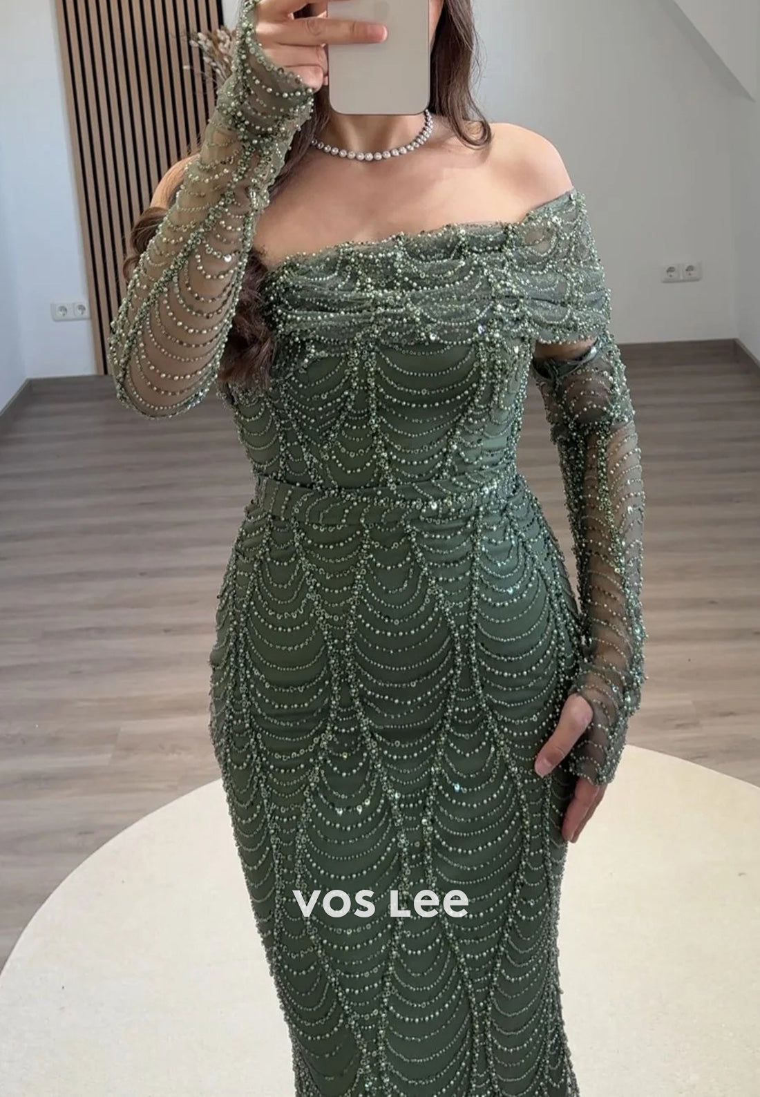 One Shoulder Fully Beading Sequins Embellished Floor-Length Mermaid Evening Dresses