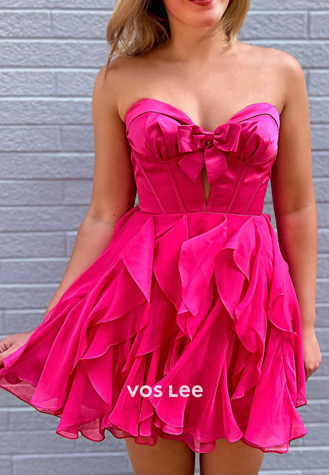 A-Line Strapless Sweetheart Pleated Bowknot Homecoming Dresses