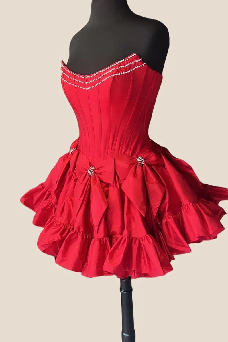 Cute A Line Strapless Hot Pink Short Homecoming Dress with Beading