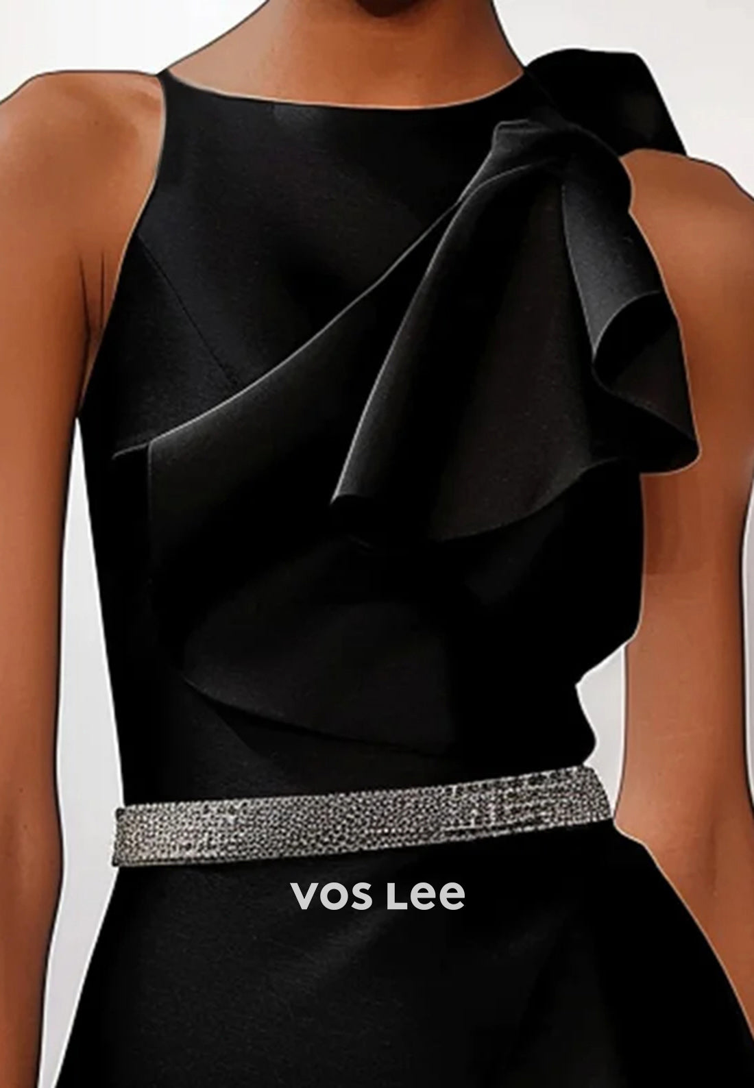 Mini & Short Black Scoop Pleated Bowknot Rhinestone Sheath Wedding Guest Dresses