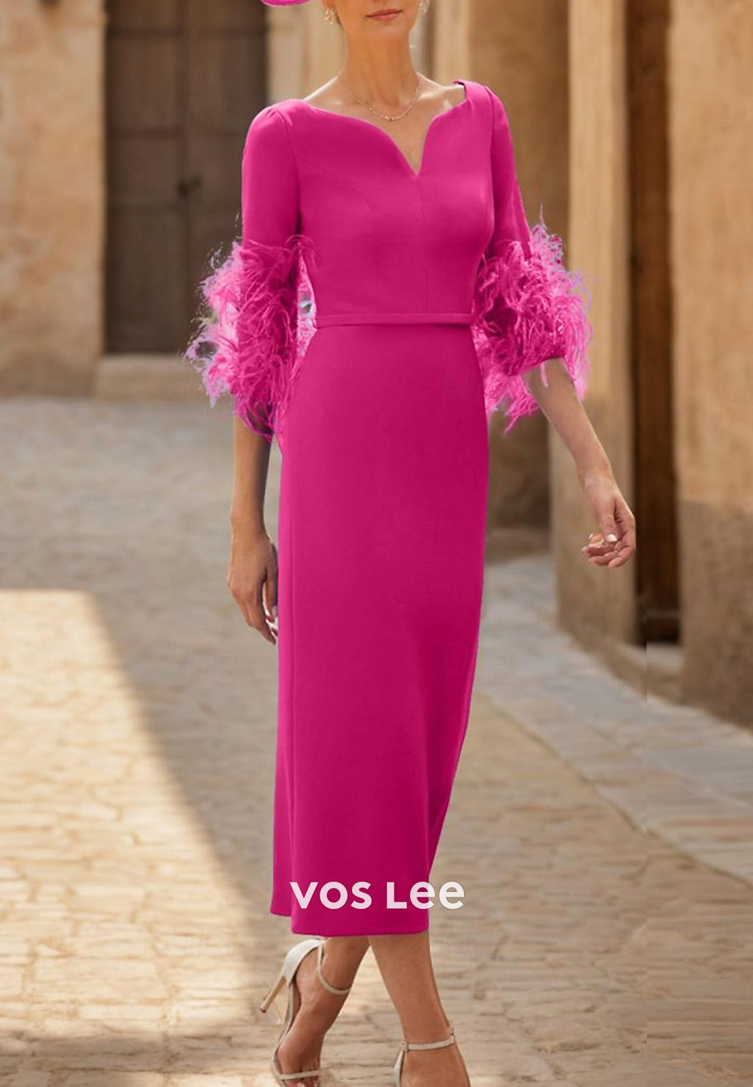 Simple & Classic Half Sleeve Feather Sheath Mother of Bride Dresses