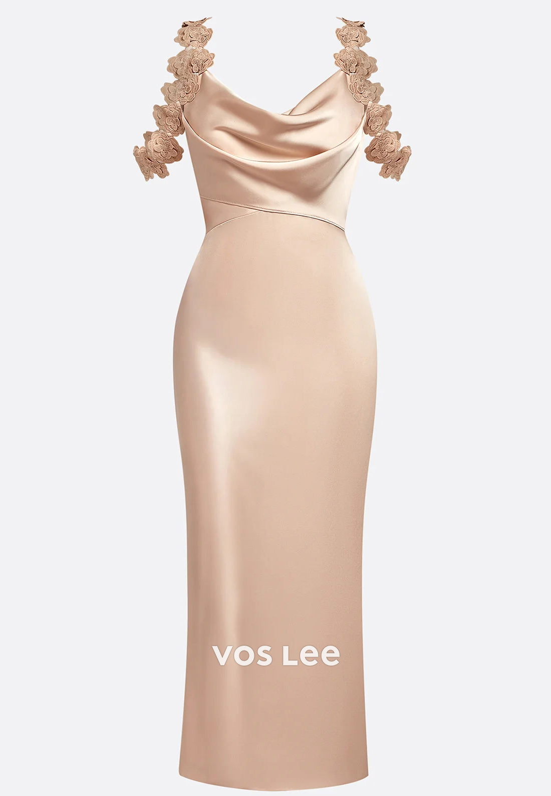 Flowers Spaghetti Straps Ankle-Length Pleated Sheath Wedding Guest Dresses