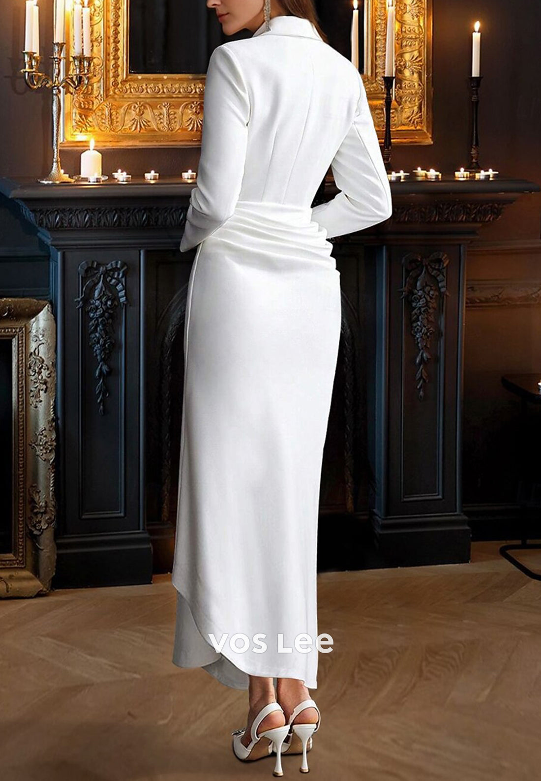 Long Sleeve V Neck Rhinestone Long Mermaid Mother of Bride Dresses