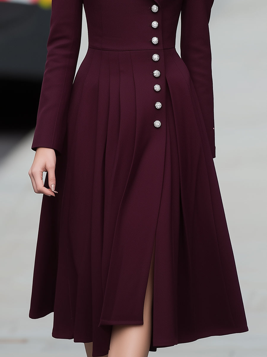 Asymmetric Buttoned Wool-Blend Midi Dress