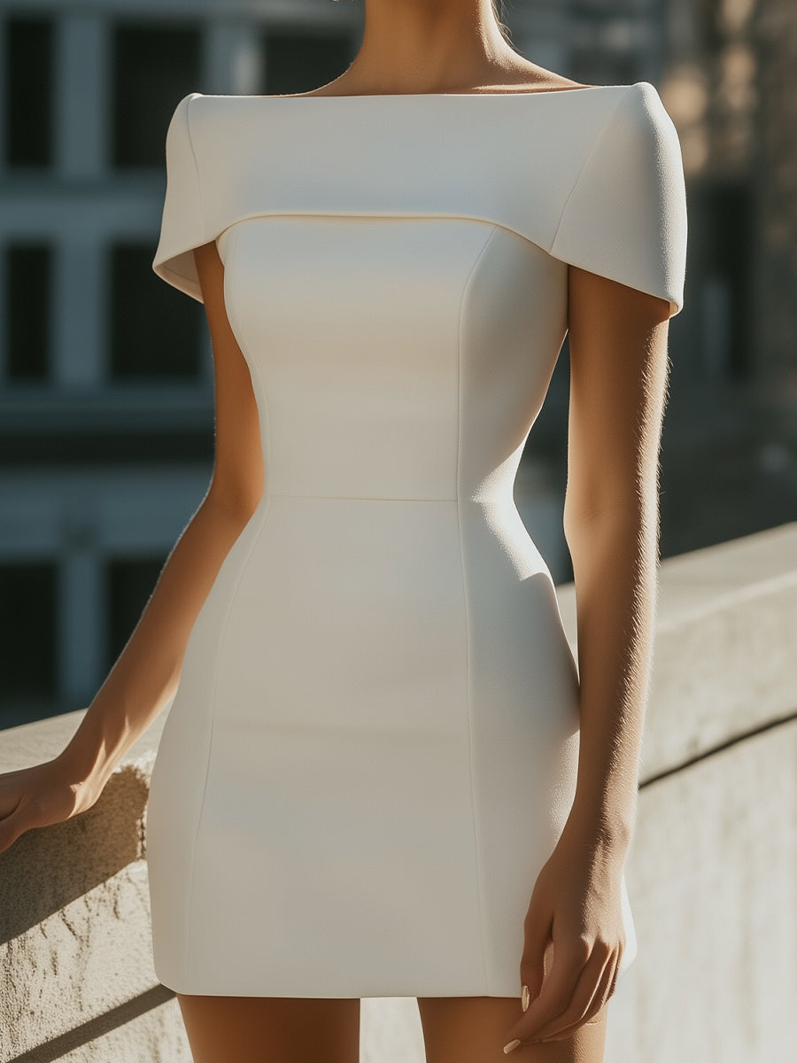 White Structured Off-Shoulder Mini Dress