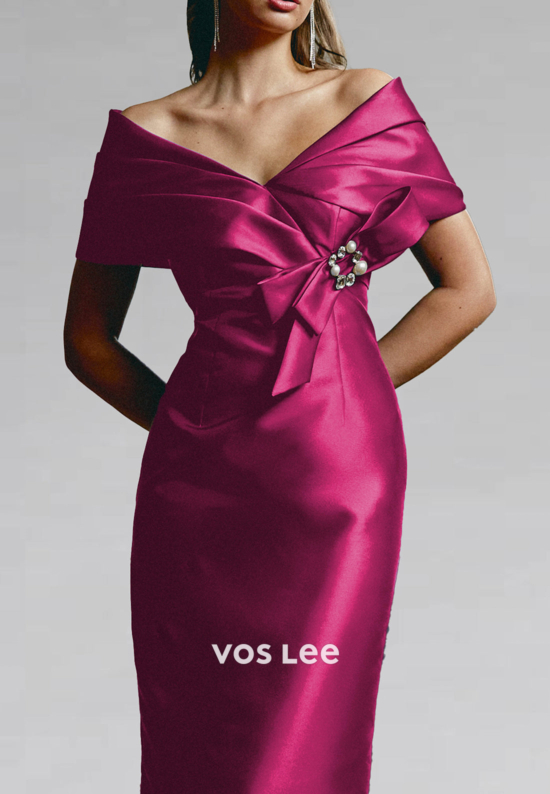 Off the Shoulder Bowknot Rhinestone Sheath Mother of Bride Dresses