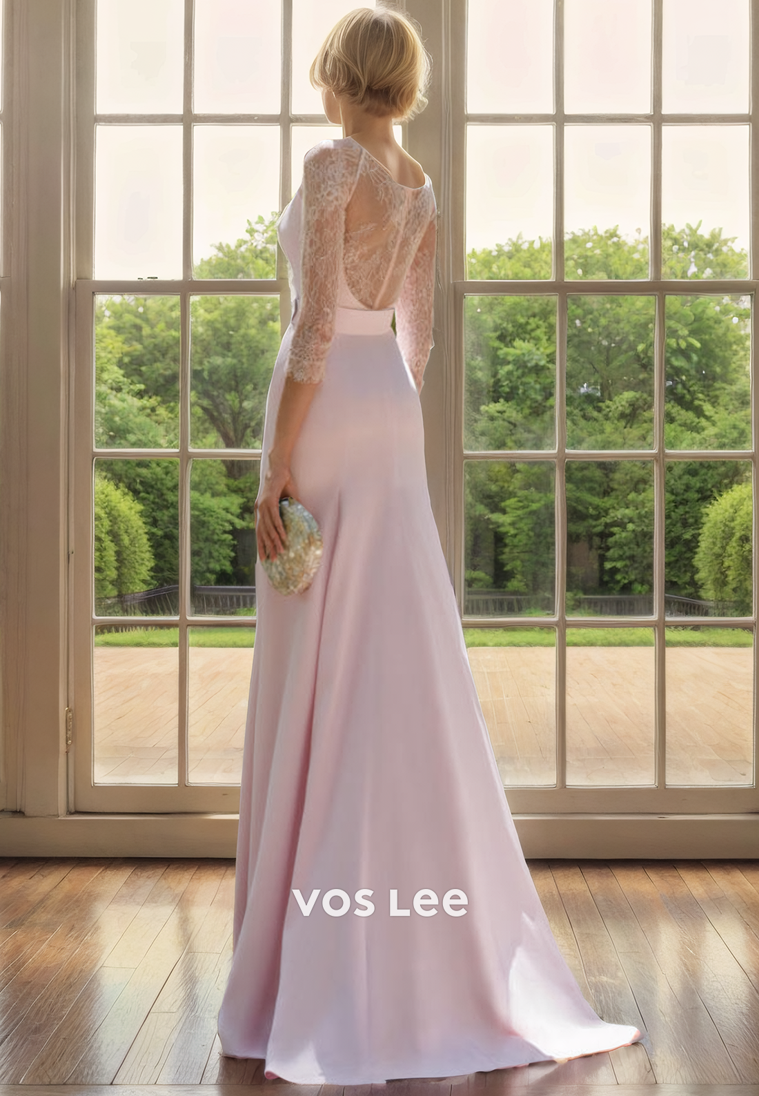 Trumpet/Mermaid Bateau Illusion Sweep Train Satin Mother of the Bride Dress/Cocktail Dress