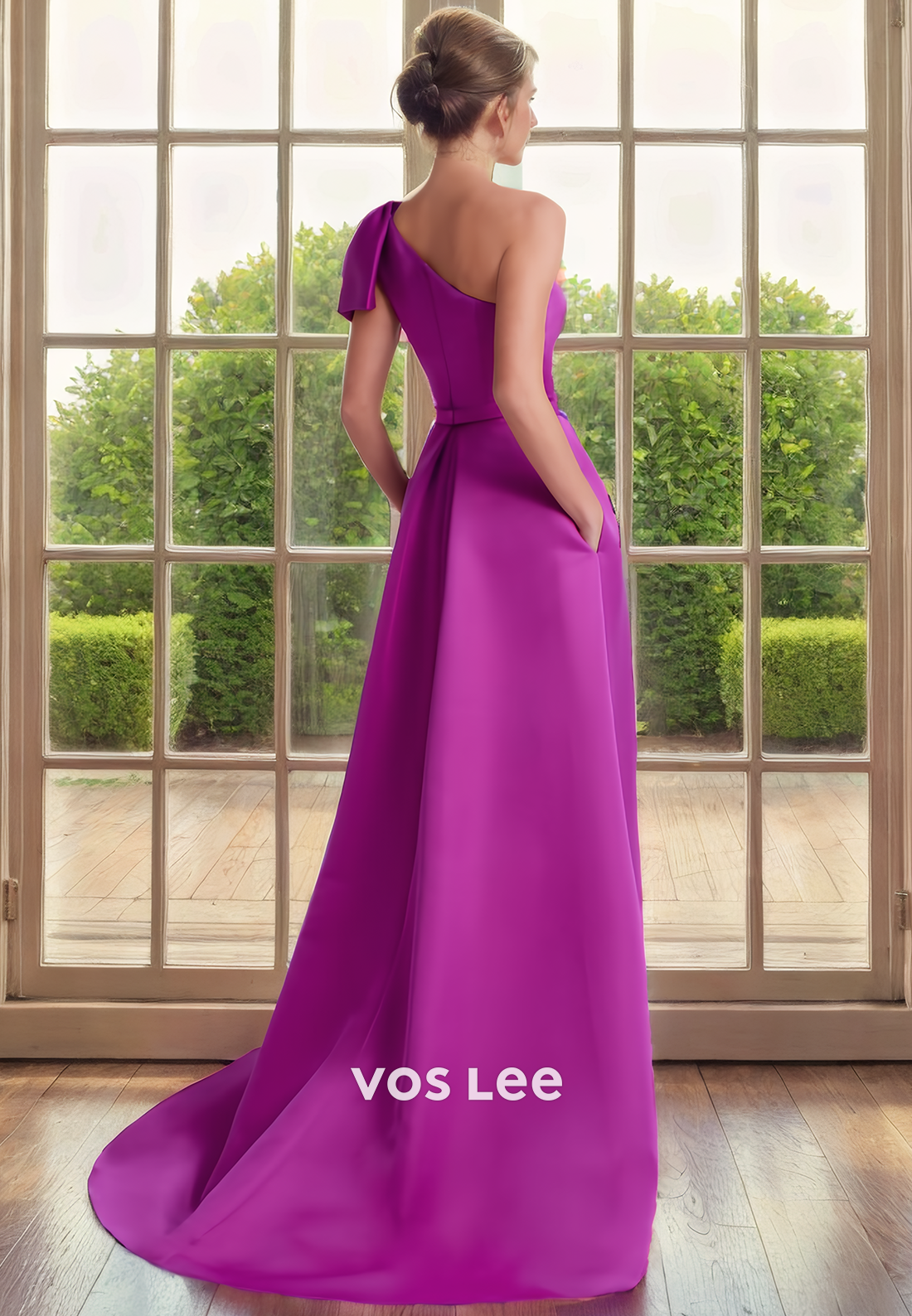 A-Line One Shoulder Satin Mother of the Bride Dress/Cocktail Dress with Bow