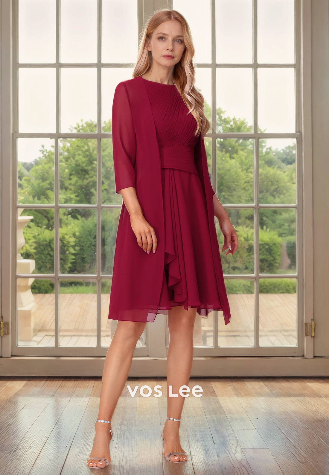 A-Line Round Strapless Two Pieces Short Chiffon Mother of the Bride Dress/Cocktail Dress