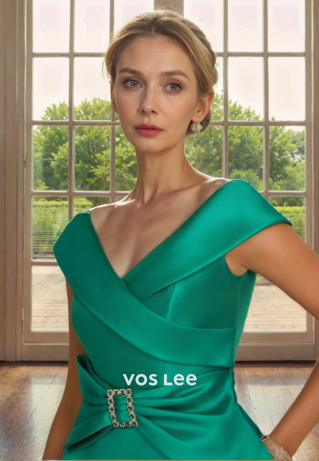A-Line Round Tea-Length Sequin Top Mother of the Bride Dress with Bow