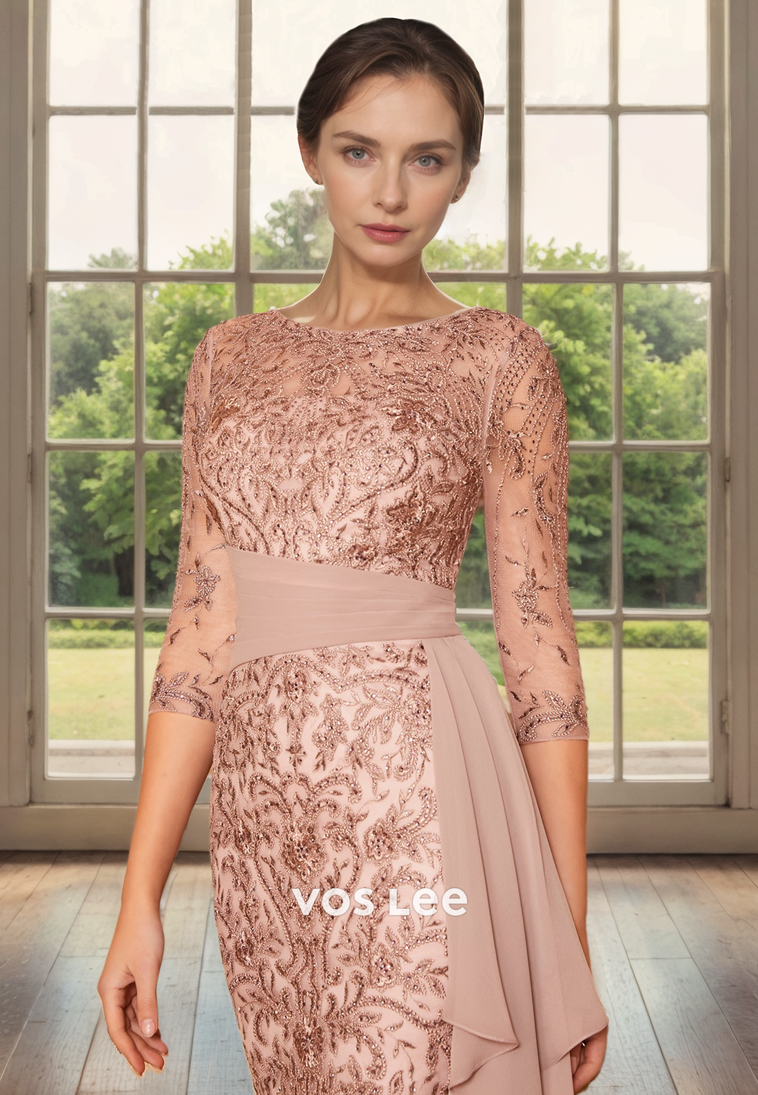Luxury Sheath Bateau Knee Length Lace Appliques Sequins Mother of the Bride Formal Dress