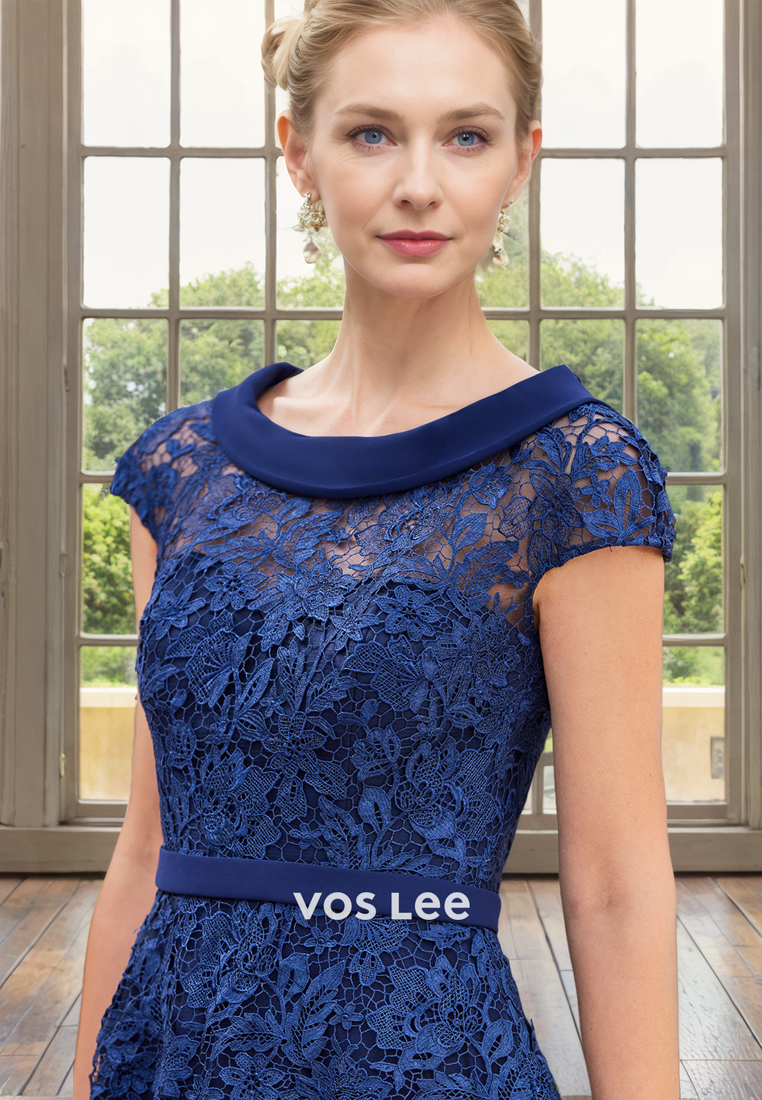 Gorgeous A-Line Bateau Cap Sleeves Lace Appliques Back Zipper Pleated Mother of the Evening Dress