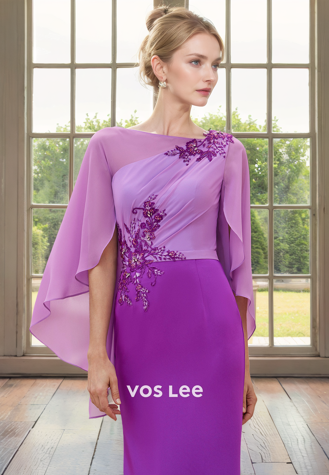 Modest Sheath Bateau Long Sleeves Floor Length Beaded Satin Mother of the Evening Dress