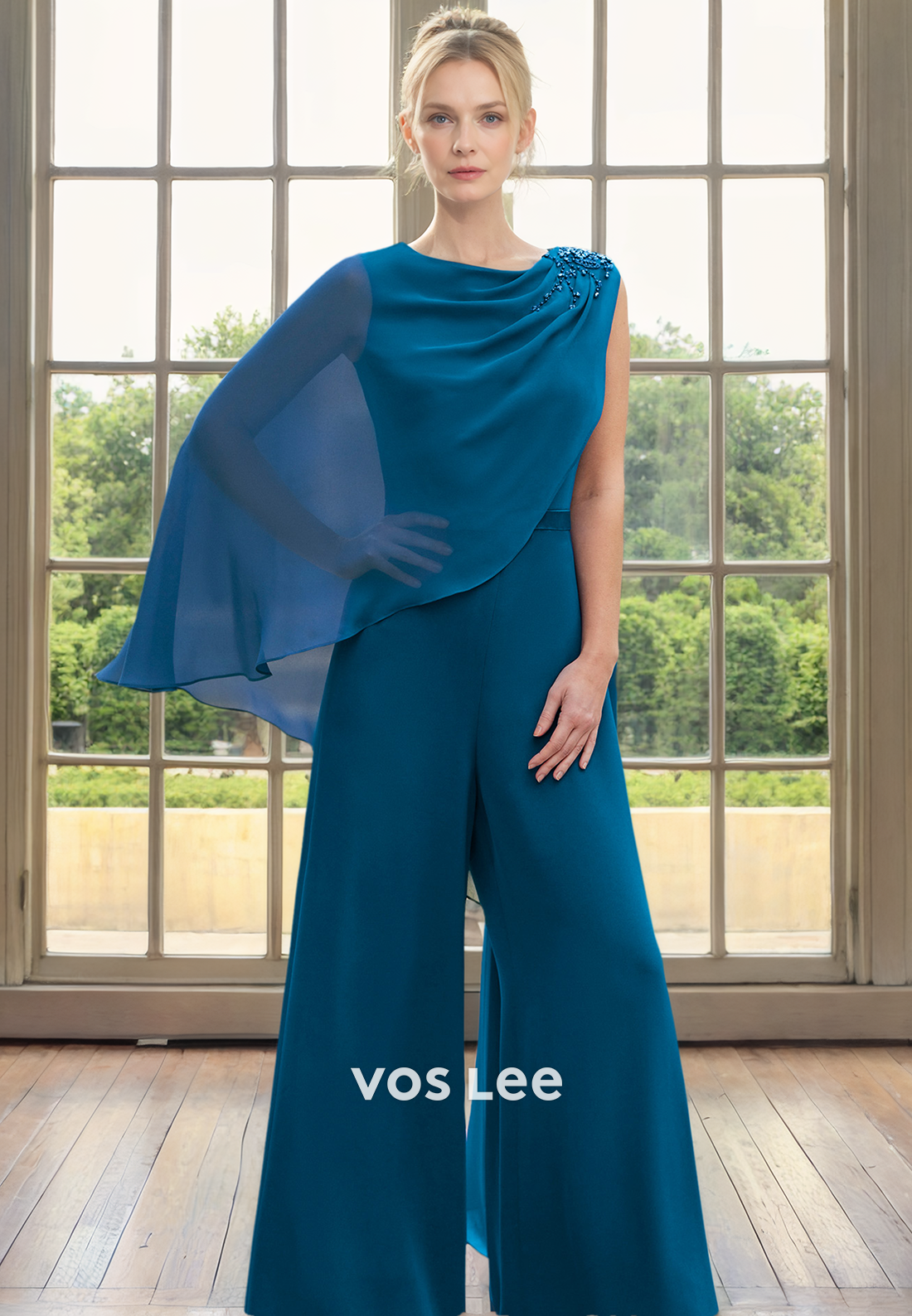 Jumpsuits/Rompers Bateau Sleeveless Ruched Long Satin Mother of the Formal Dress