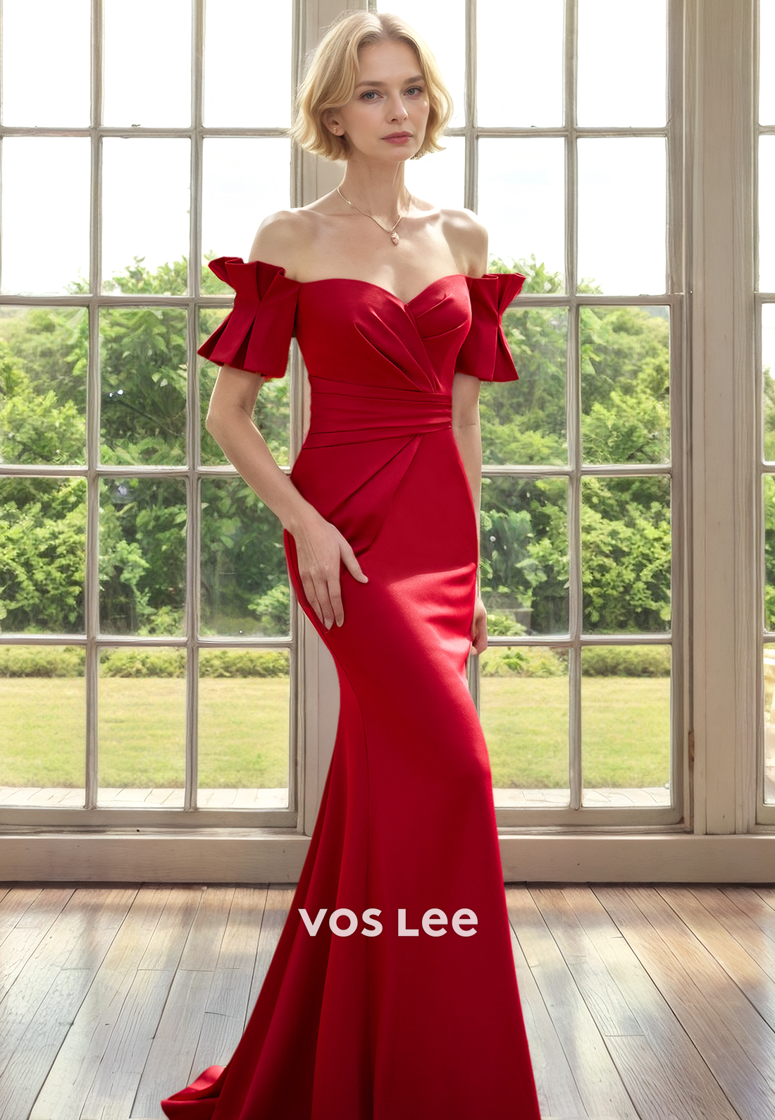 Charming Satin Off-Shoulder Mermaid Mother of the Bride Dress Floor Length Sweetheart Party Dress with Zipper Back
