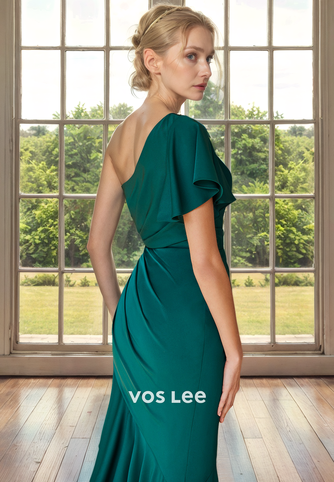 Classy One Shoulder Ruffled Stin Formal Asymmetrical Mother of the Bride Dress