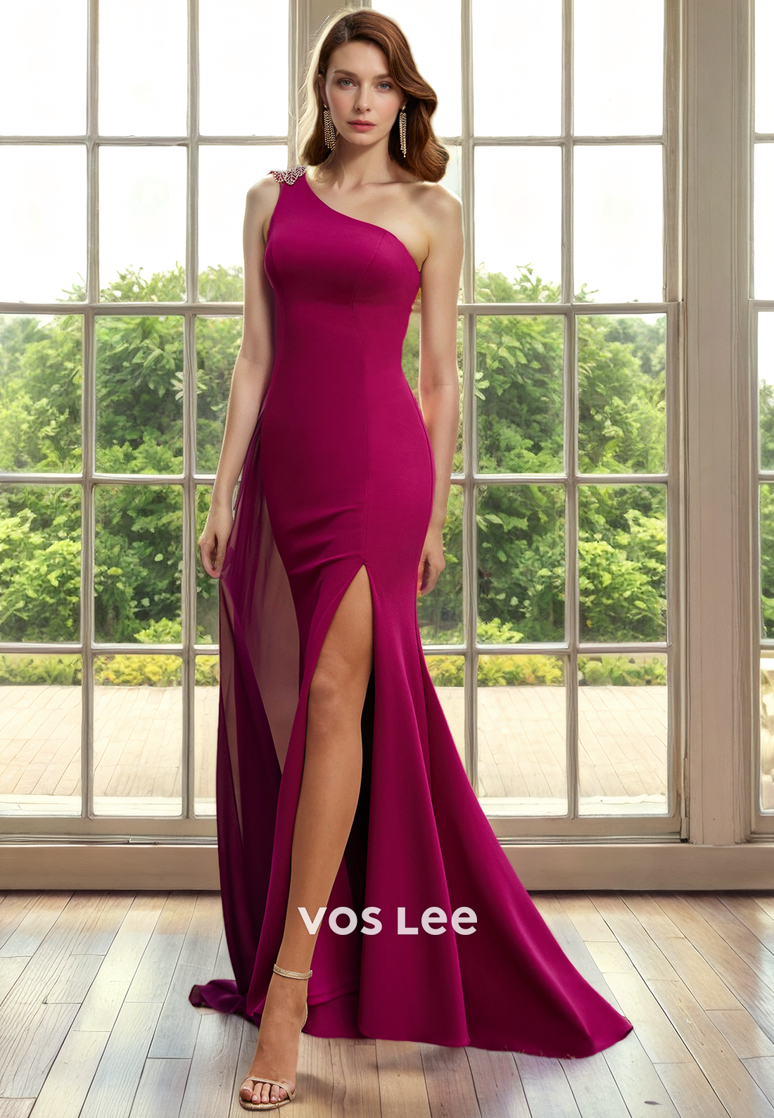 Vintage One Shoulder Chiffon Floor Length Mother of the Bride Dresses with High Slit