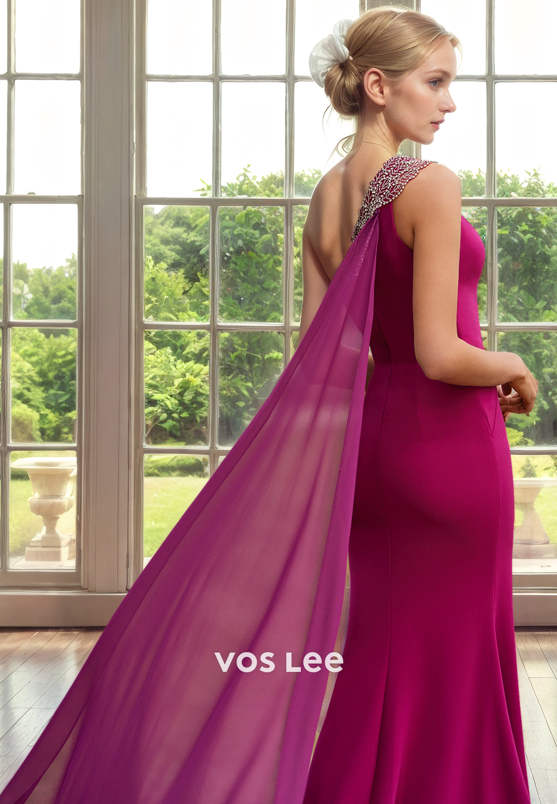 Vintage One Shoulder Chiffon Floor Length Mother of the Bride Dresses with High Slit