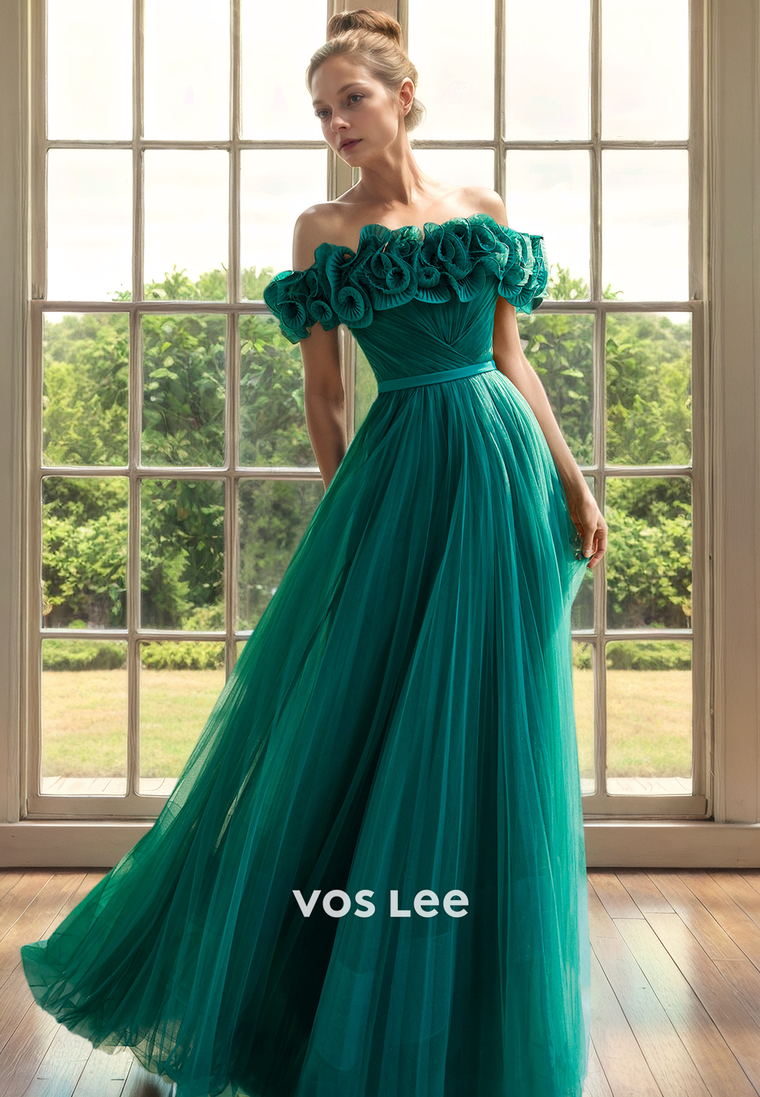 A-Line Strapless Pleated Tulle Mother of the Bride Dress with Ruffling