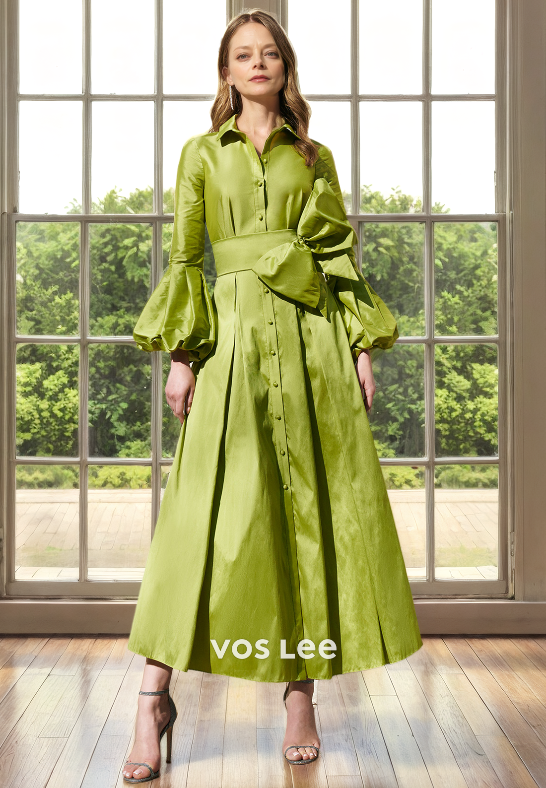 A-Line Ankle-Length Long Sleeves Mother of the bride Dress/Shirt Dress with Bow