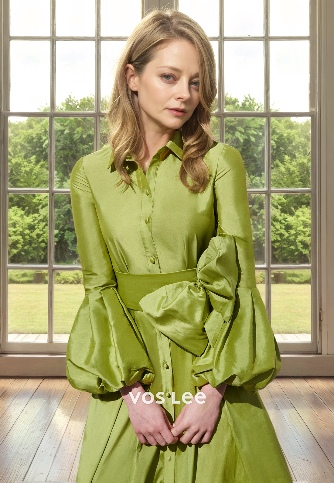 A-Line Ankle-Length Long Sleeves Mother of the bride Dress/Shirt Dress with Bow