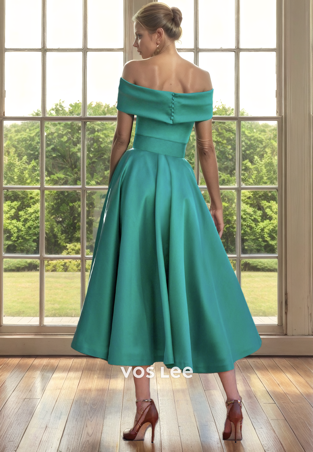 A-Line Off Shoulder Sleeveless Tea-Length Mother of the Bride Dress/Cocktail Dress