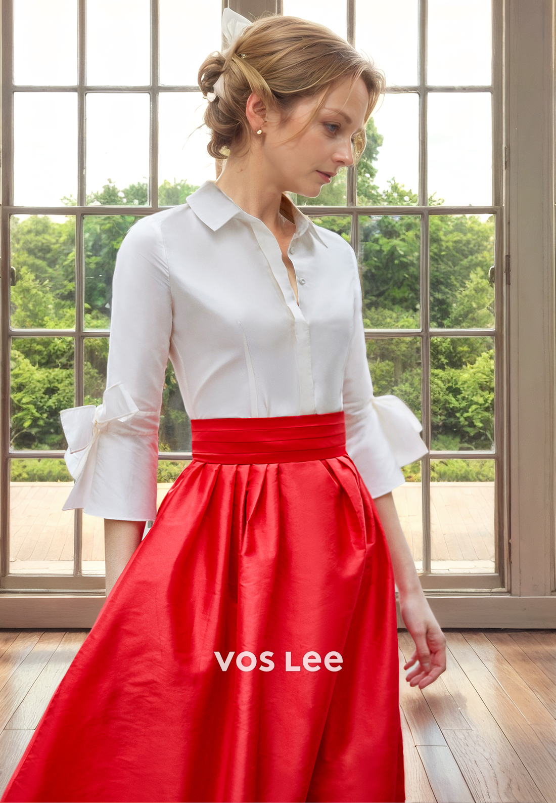 Elegant A-Line V Neck Long Sleeves Buttons Sweep Train Pleated Mother of the Formal Dress