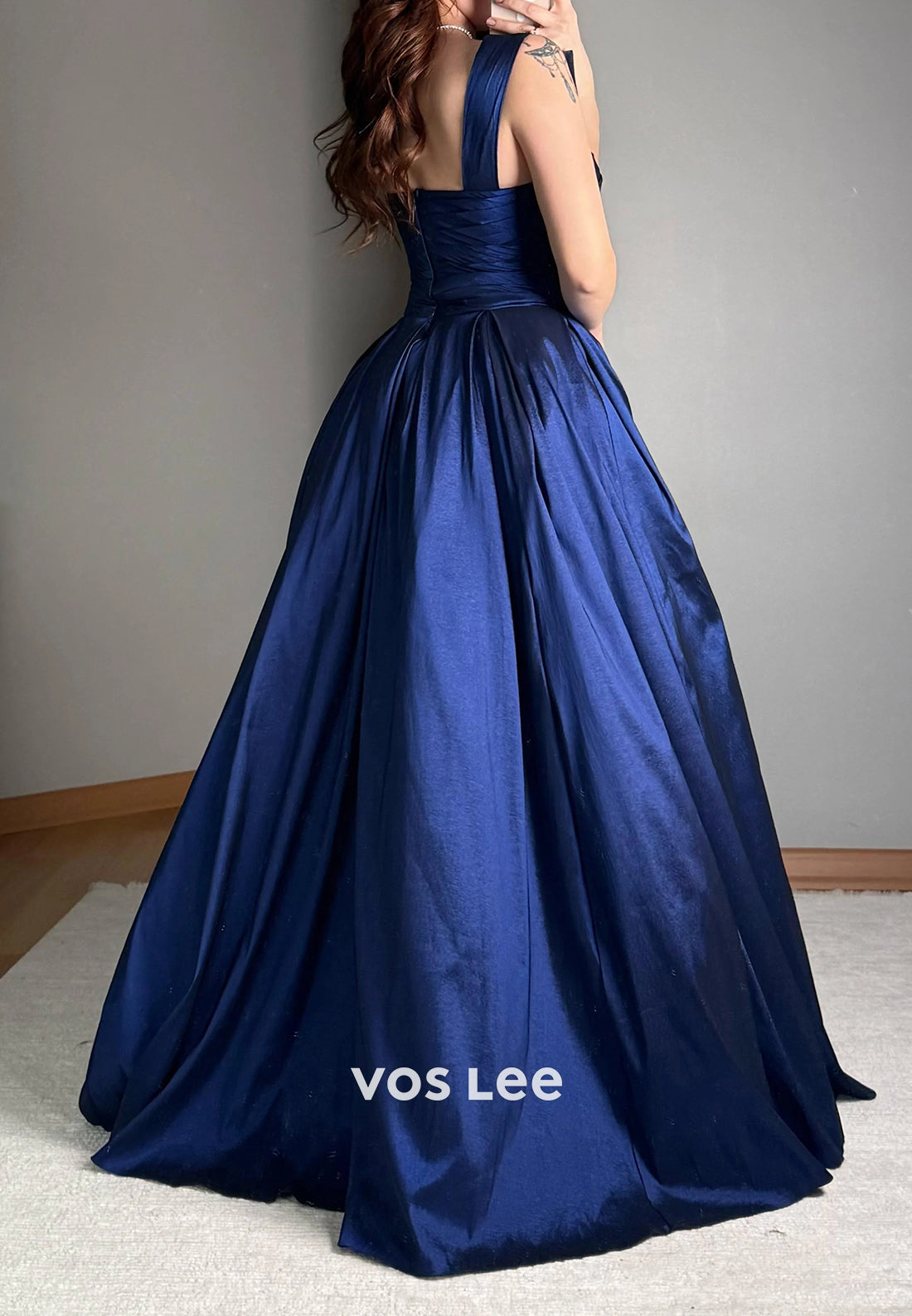Gorgeous & Charming A-Line One Shoulder Rhinestone Evening Dresses with Court Train