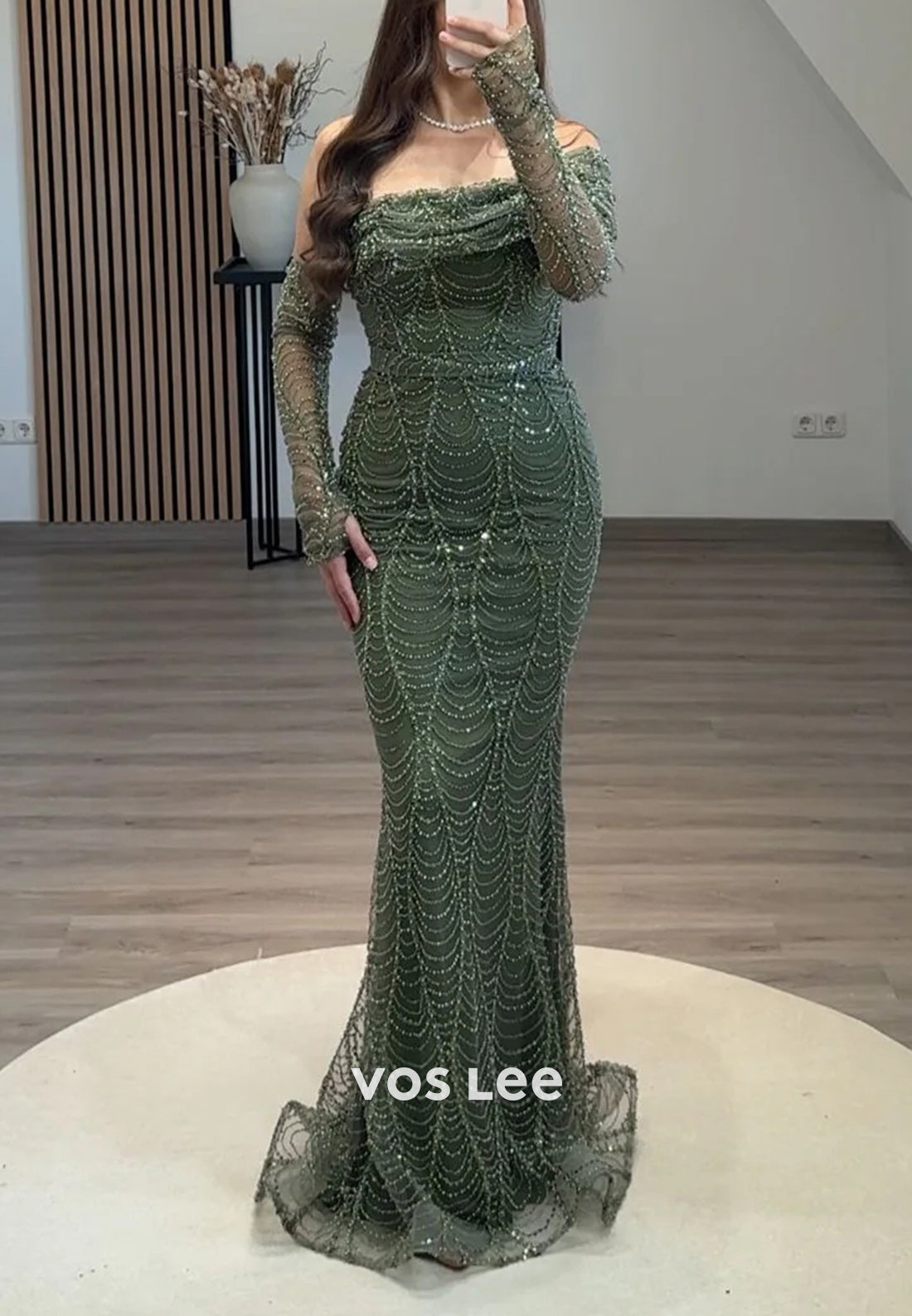 One Shoulder Fully Beading Sequins Embellished Floor-Length Mermaid Evening Dresses