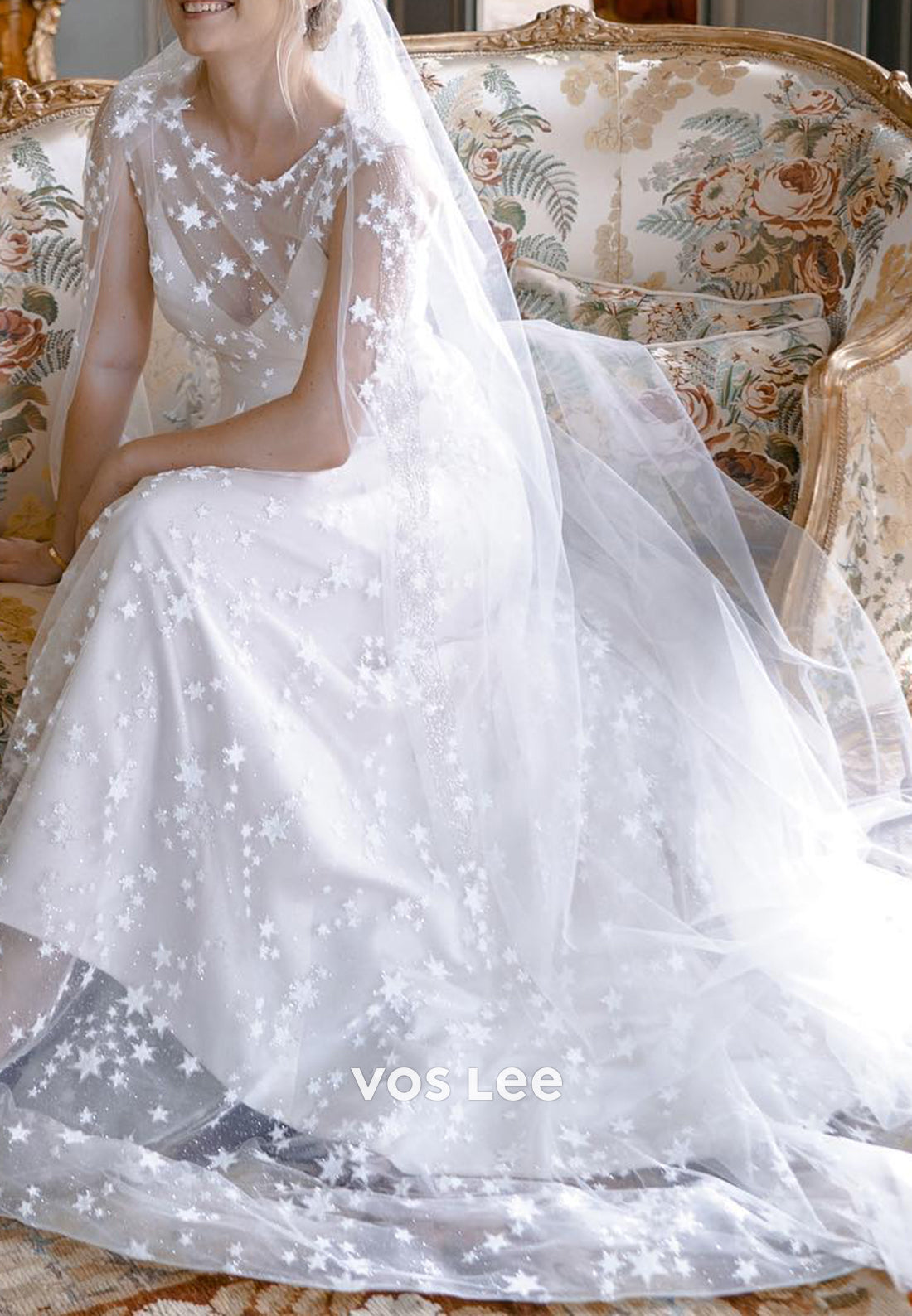 Gorgeous & Charming A-Line Scoop Illusion Tulle Pleated Maxi Dresses Wedding Dresses