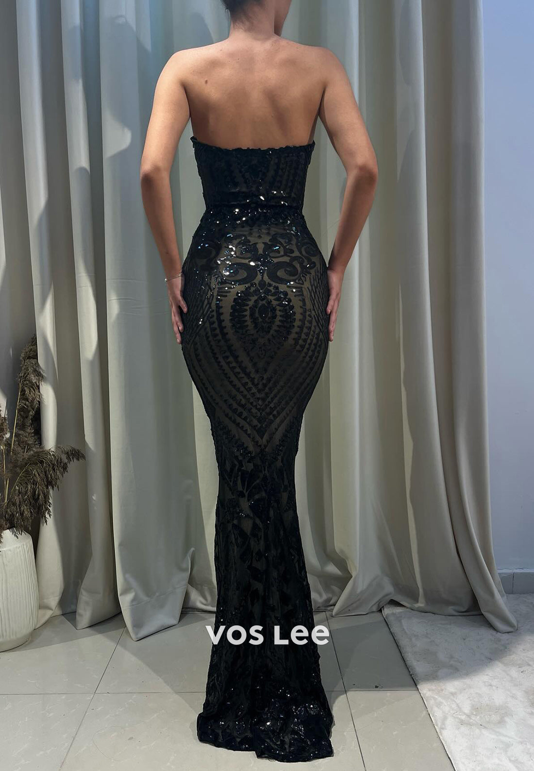 Sparkling Black Strapless Sweetheart Floor-Length Pleated Mermaid Evening Dresses