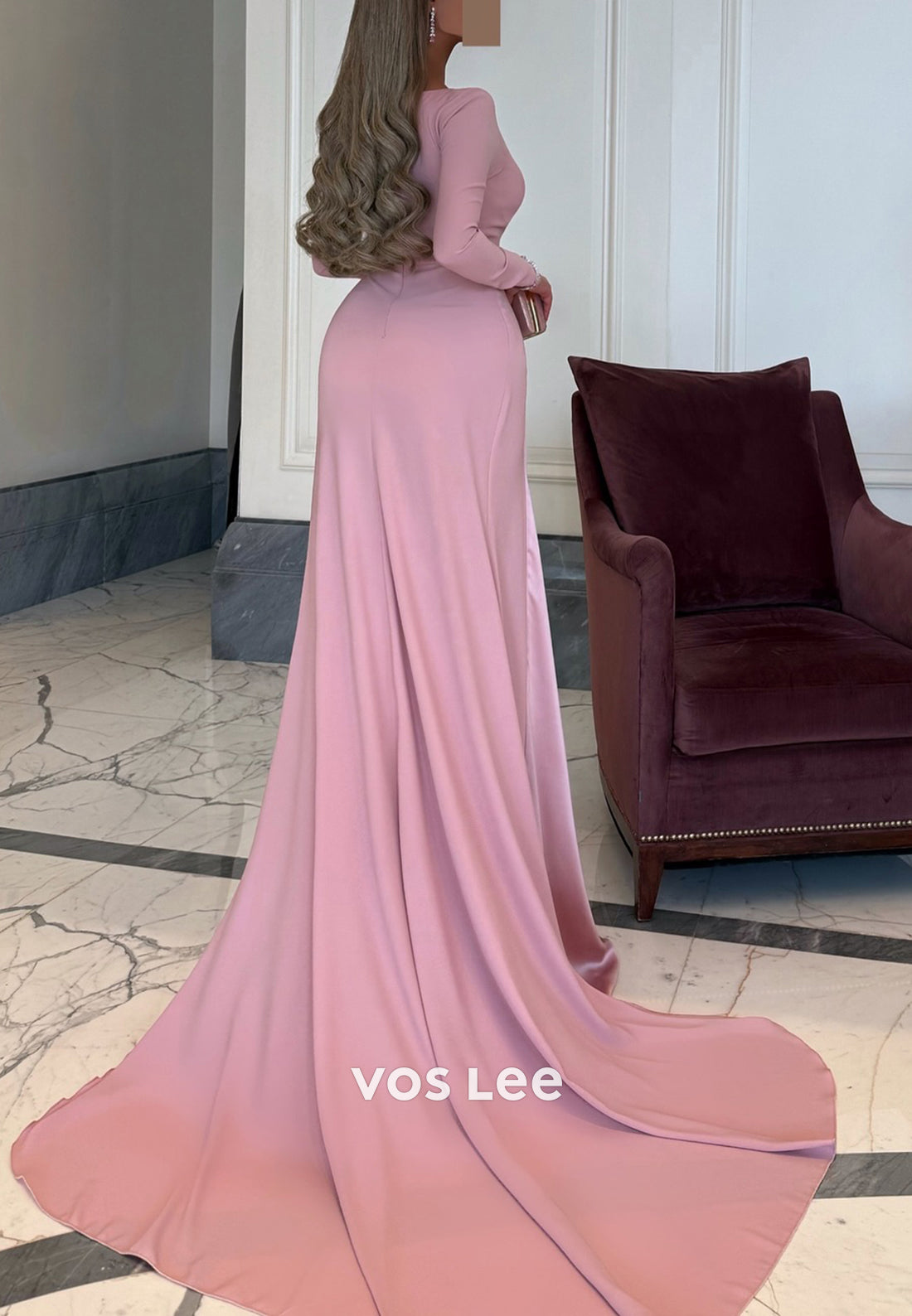 Sexy and Sleek Long Sleeve V Neck Mermaid Evening Dresses with Court Train