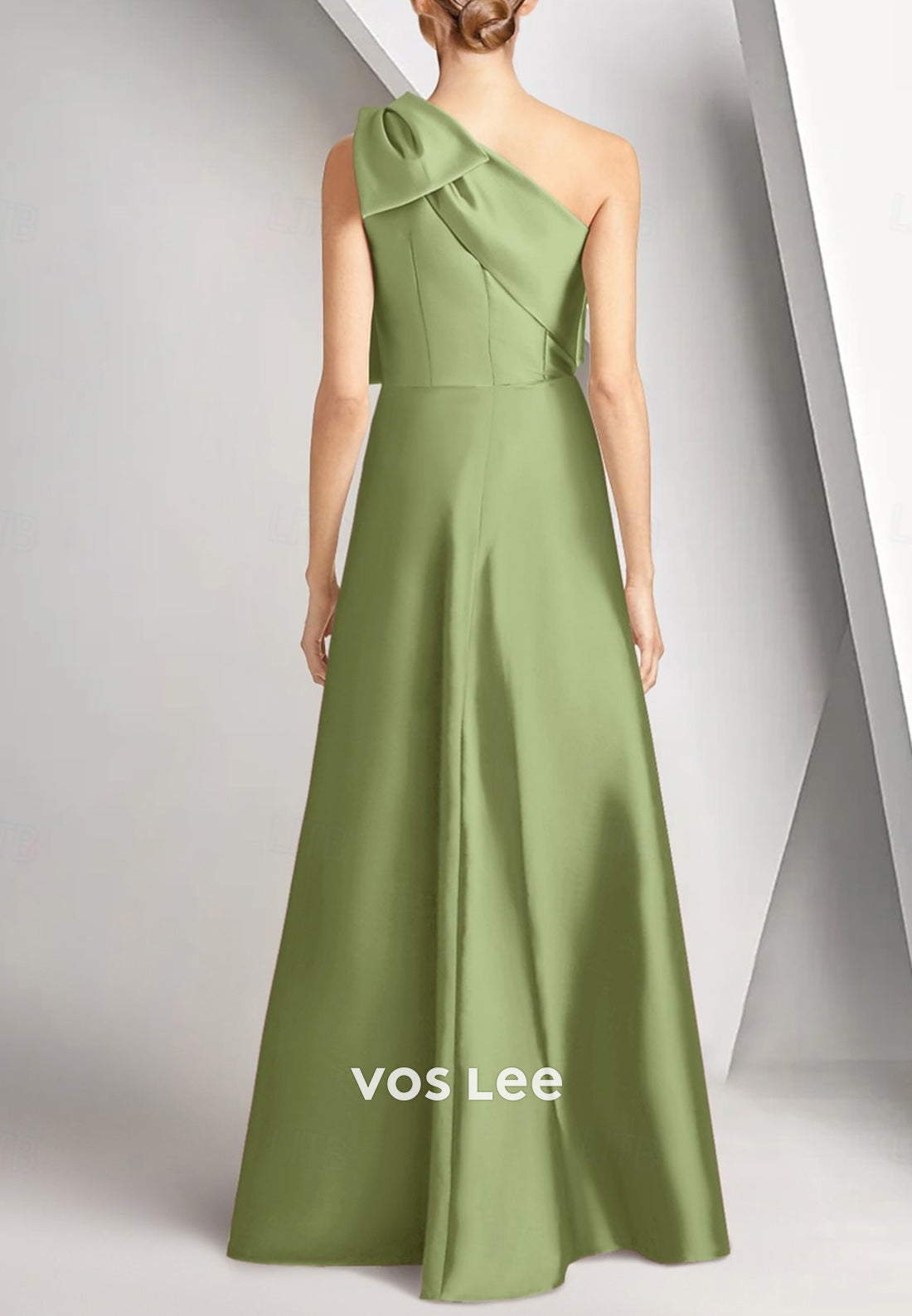 One Shoulder Bowknot Appliqued Embellished Floor-Length Mother of Bride Dresses