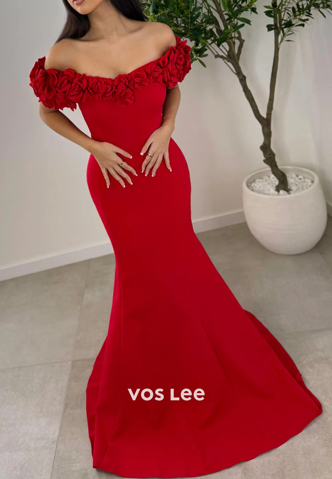 Sexy and Sleek Off the Shoulder Floral Embossed Mermaid Evening Dresses with Train