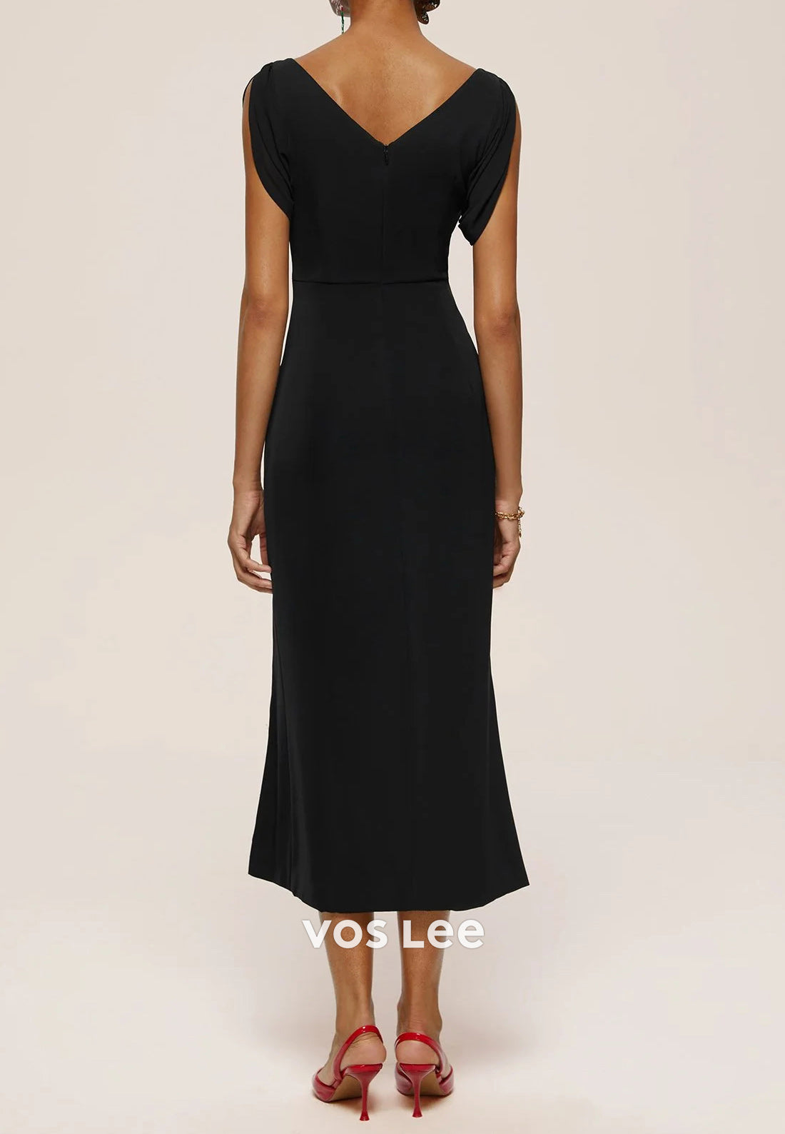 Regular Straps V Neck Flowers Sheath Ankle-Length Wedding Guest Dresses with Split