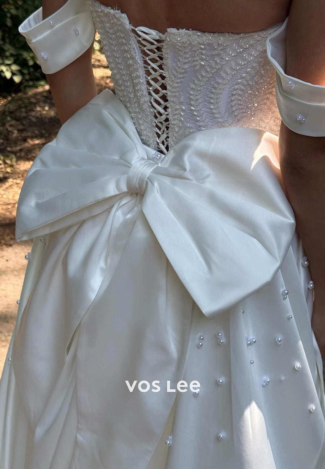 Off the Shoulder Beaded Mermaid Wedding Dresses with Bowknot