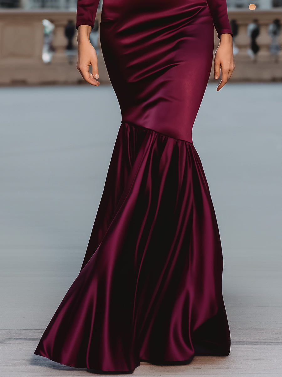 Satin Draped Mermaid Hem Gown With Belted Waist