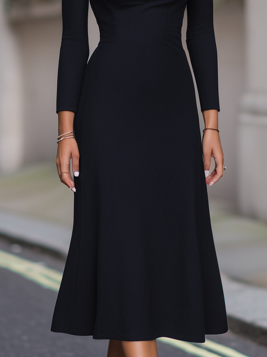 Off-Shoulder A-Line Midi Dress With Spaghetti Straps
