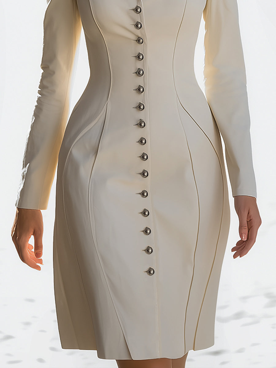 Elegant Long-Sleeve Button-Down Dress