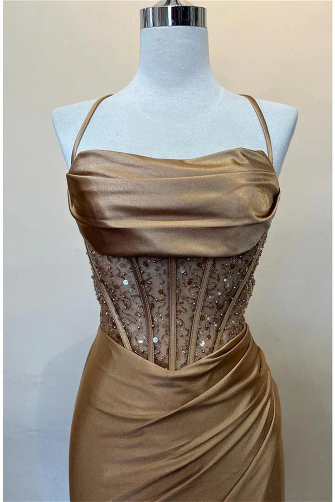 Hot Mermaid Spaghetti Straps Green Long Prom Dress with Criss Cross Back