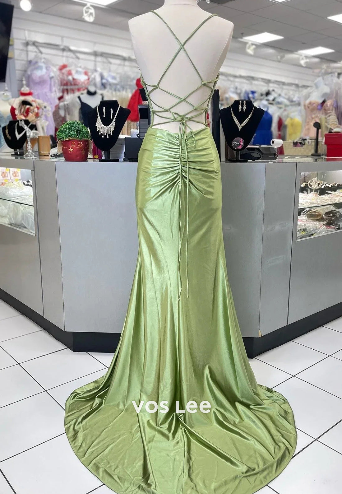 Glamorous & Dramatic Spaghetti Straps Illusion Sequins Mermaid Prom Dresseswith High Split