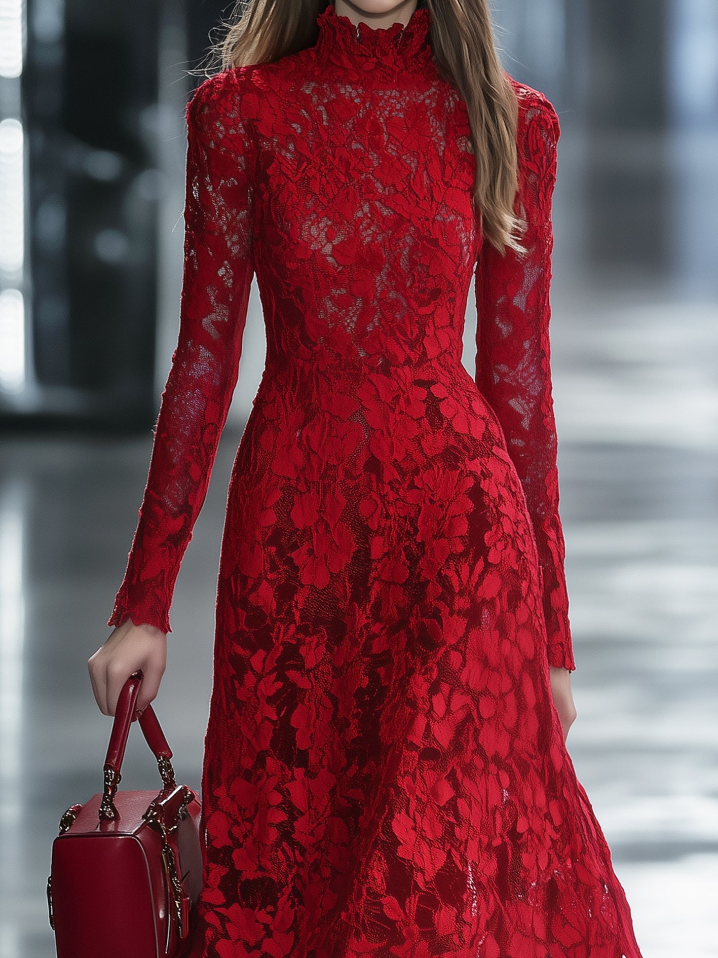 Elegant Red Floral Lace Dress