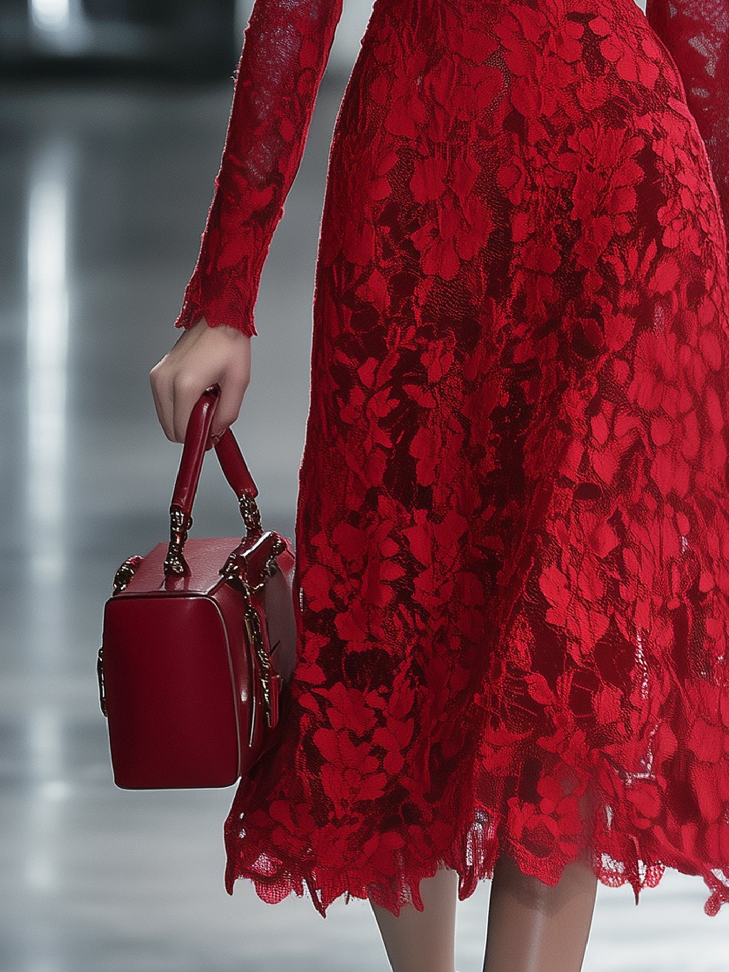 Elegant Red Floral Lace Dress