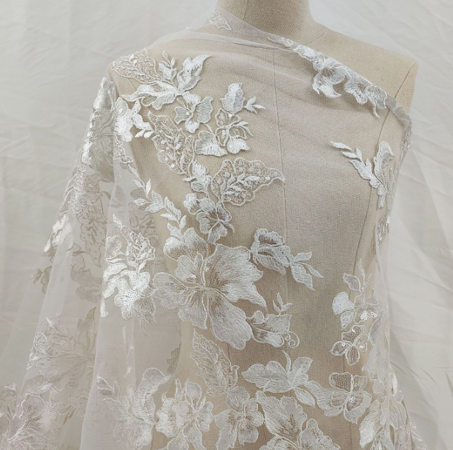 Elegant Stretch Dress With 3D Floral Embroidered Mesh Overskirt