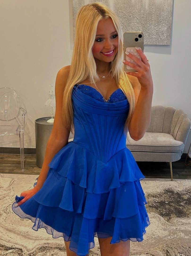 Cute A Line Sweetheart Lilac Corset Homecoming Dress with Ruffles Appliques