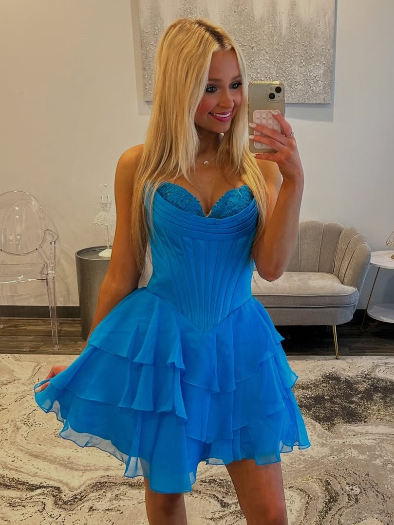 Cute A Line Sweetheart Lilac Corset Homecoming Dress with Ruffles Appliques