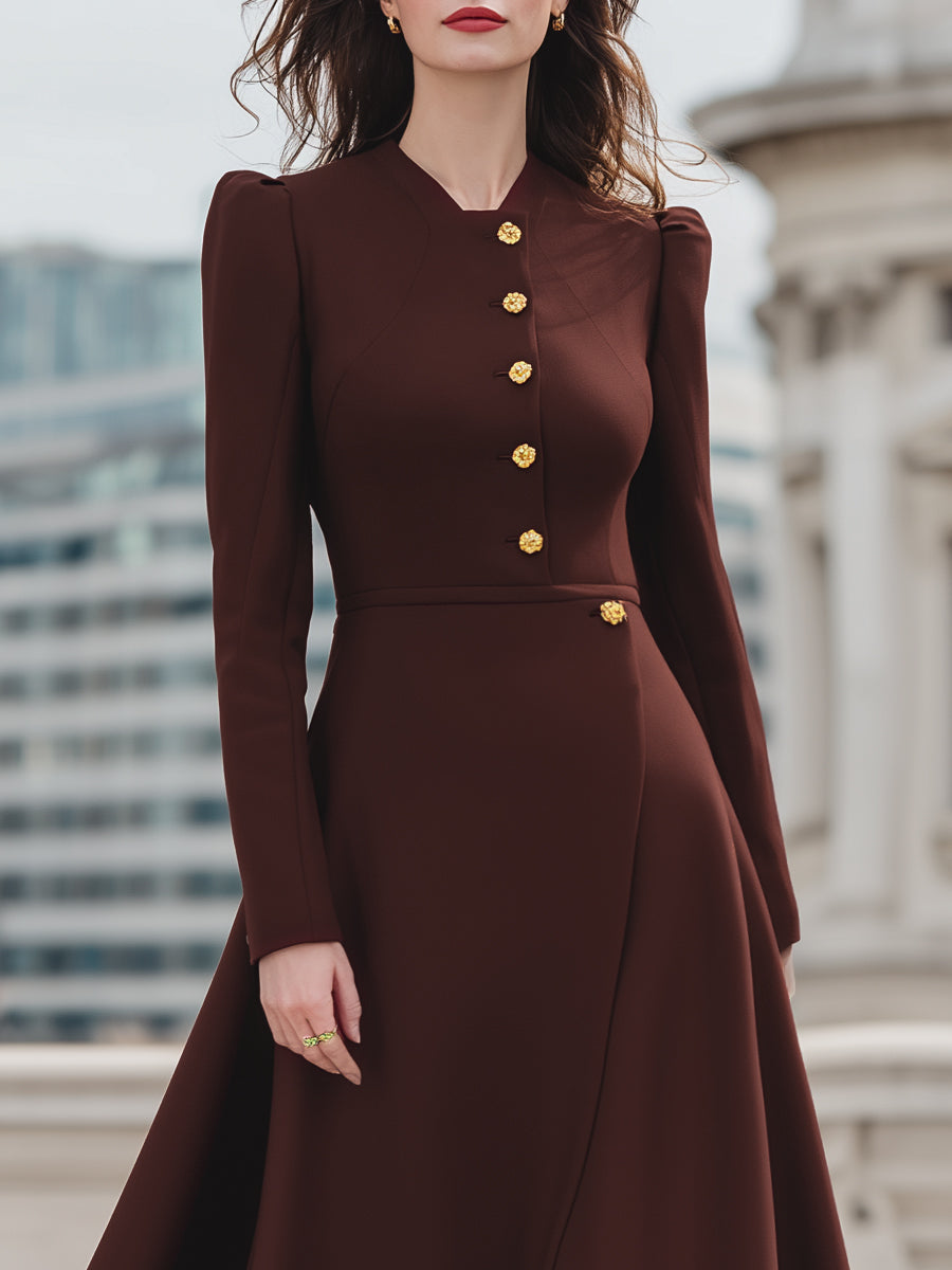 Vintage-Inspired Long Sleeve Structured Midi Dress