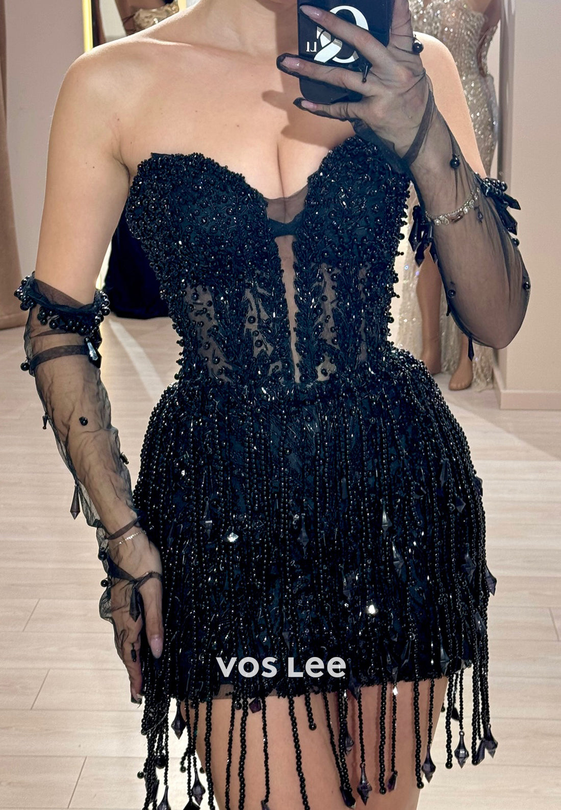 Mini & Short Strapless Sweetheart Fully Beaded Pleated Sheath Evening Dresses