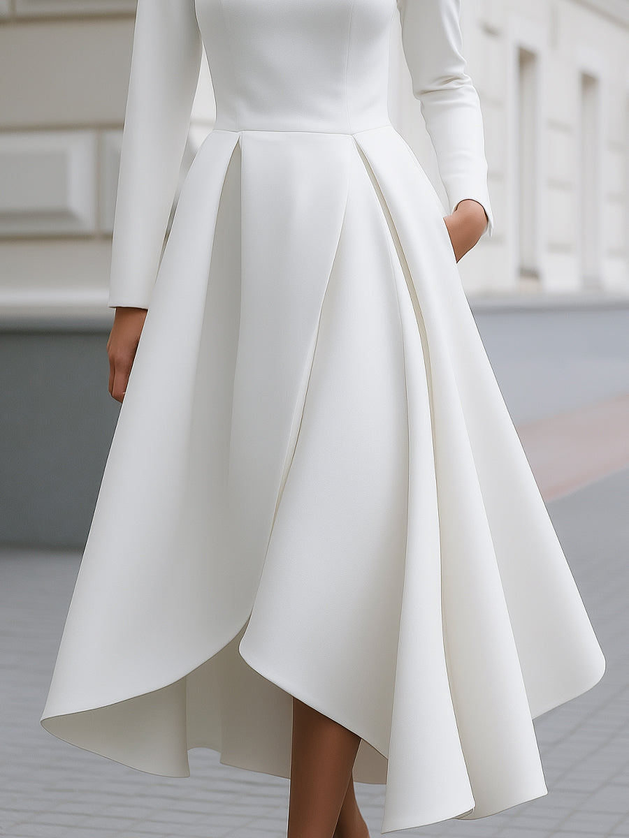 Structured High-Neck A-Line Midi Dress